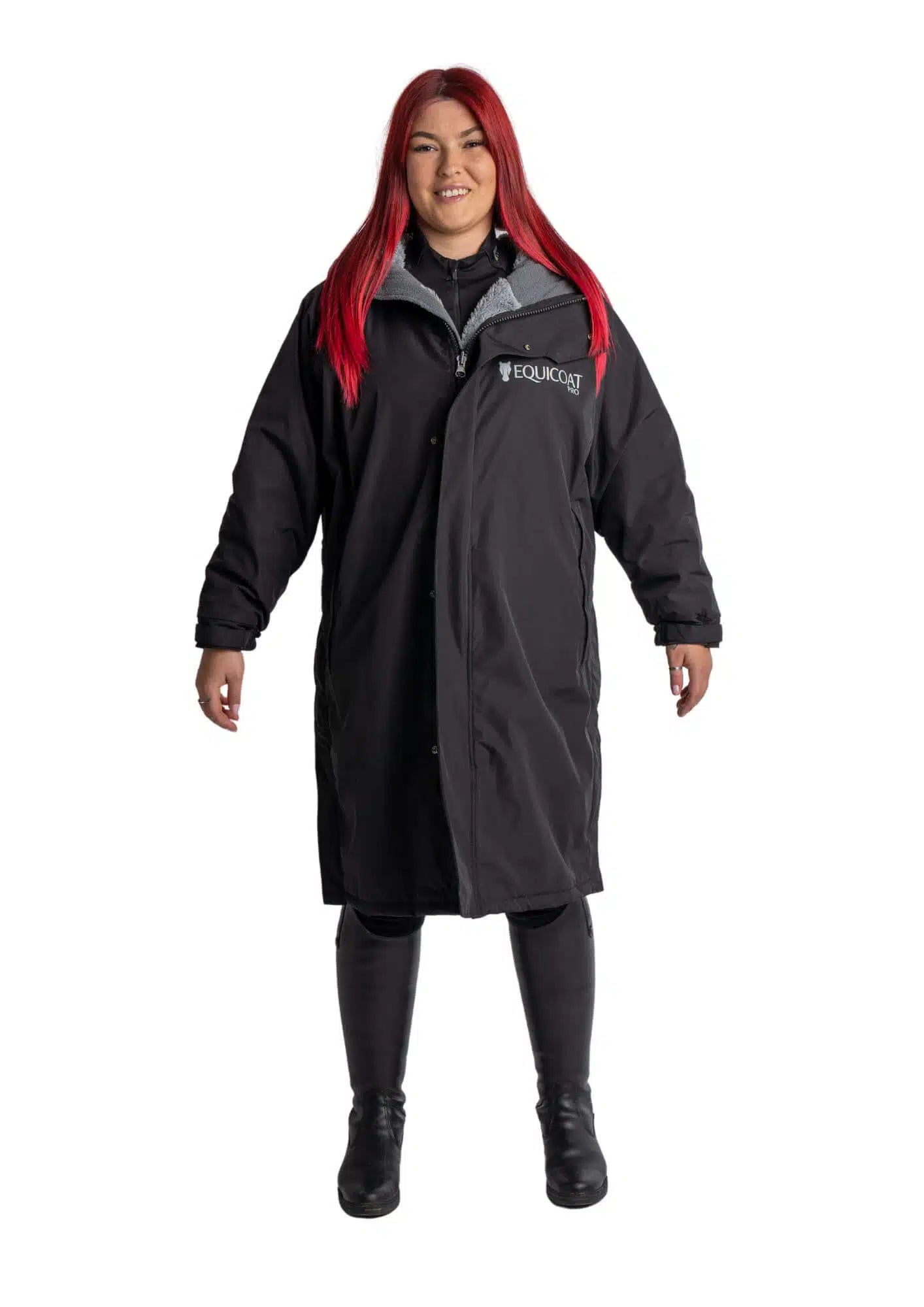waterproof horse riding jacket in black - long line