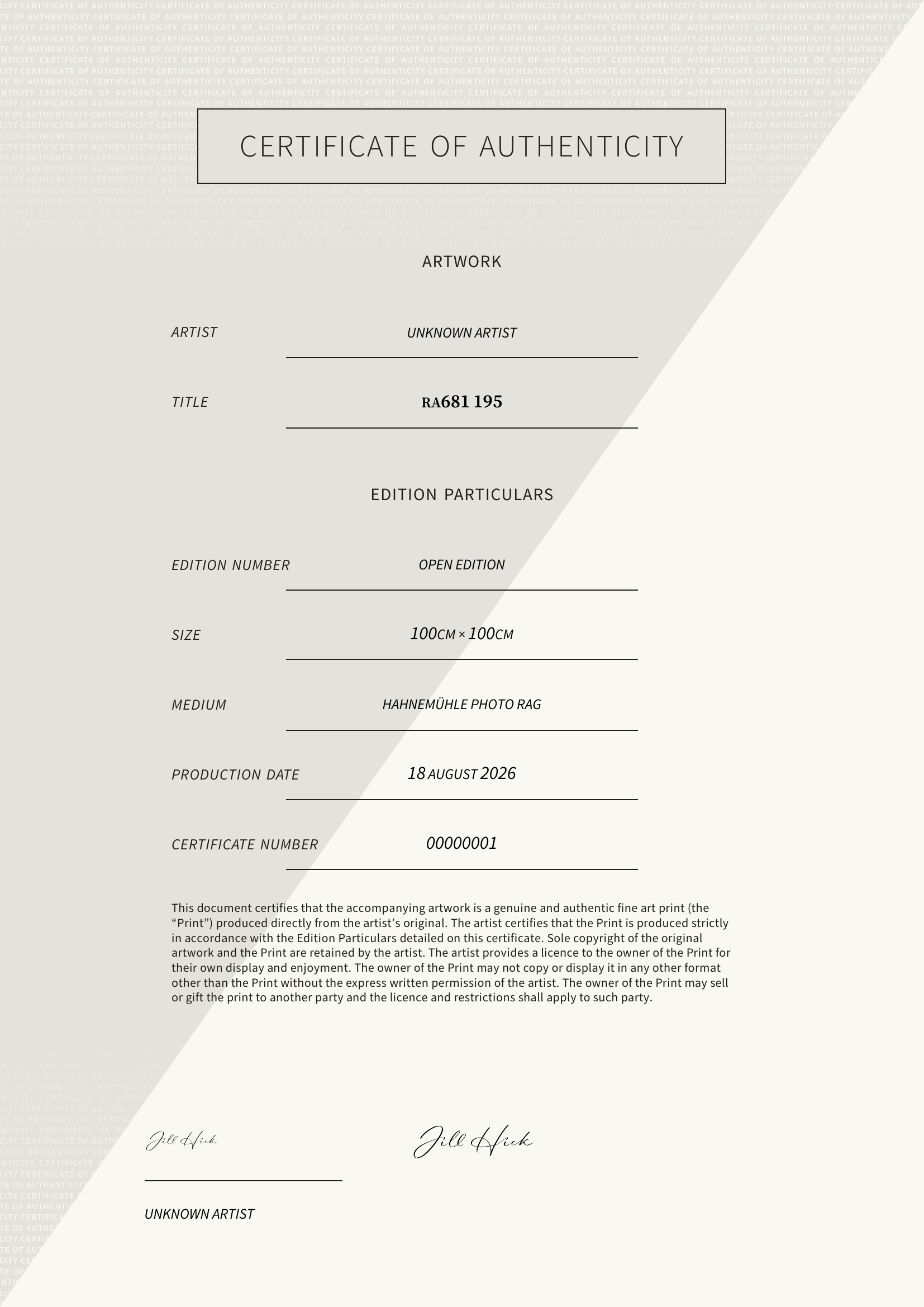 RA681 195 — Certificate of Authenticity